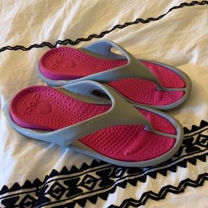 Womens Crocs Flipflops Sandals Pink Grey